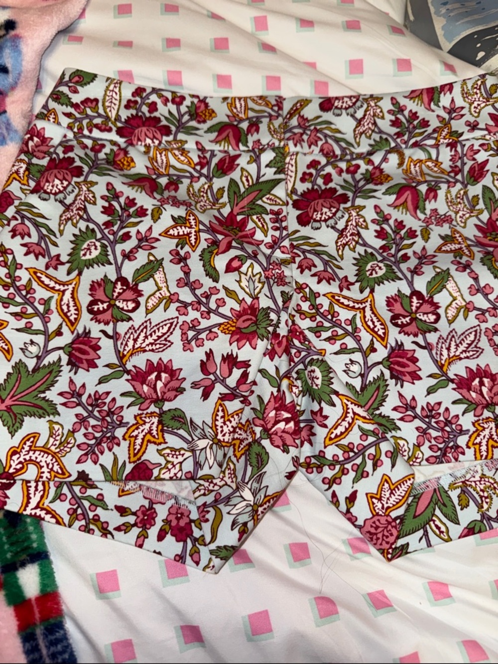 Lilly Pulitzer High-Waist Floral Shorts in Light Blue and Burgundy